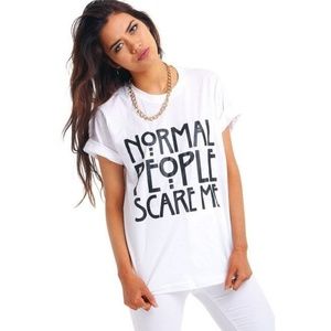 Normal People scare me white T-shirt